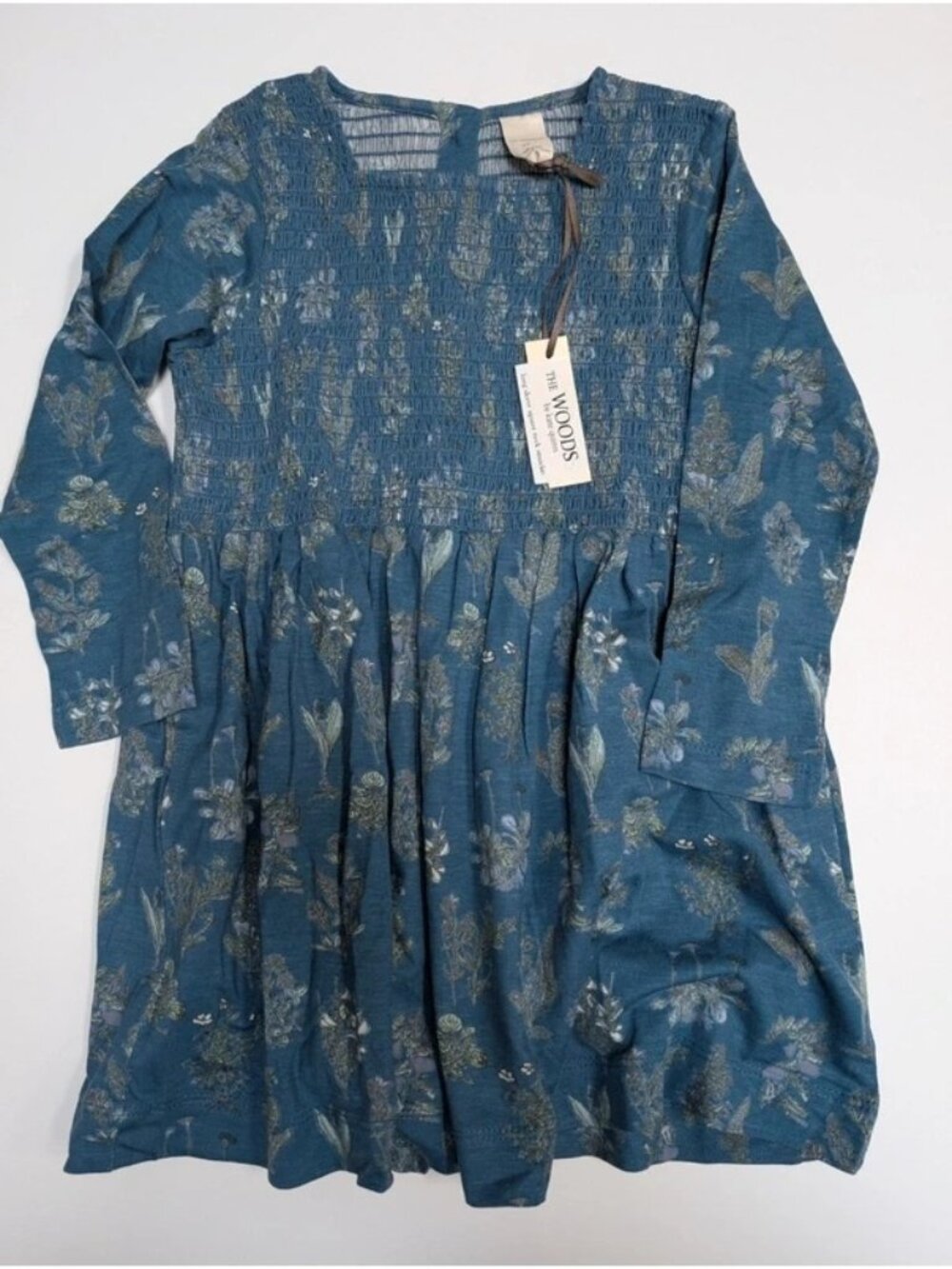 Kate Quinn Blue Litho Floral Smocked Long Sleeve Dress 3T